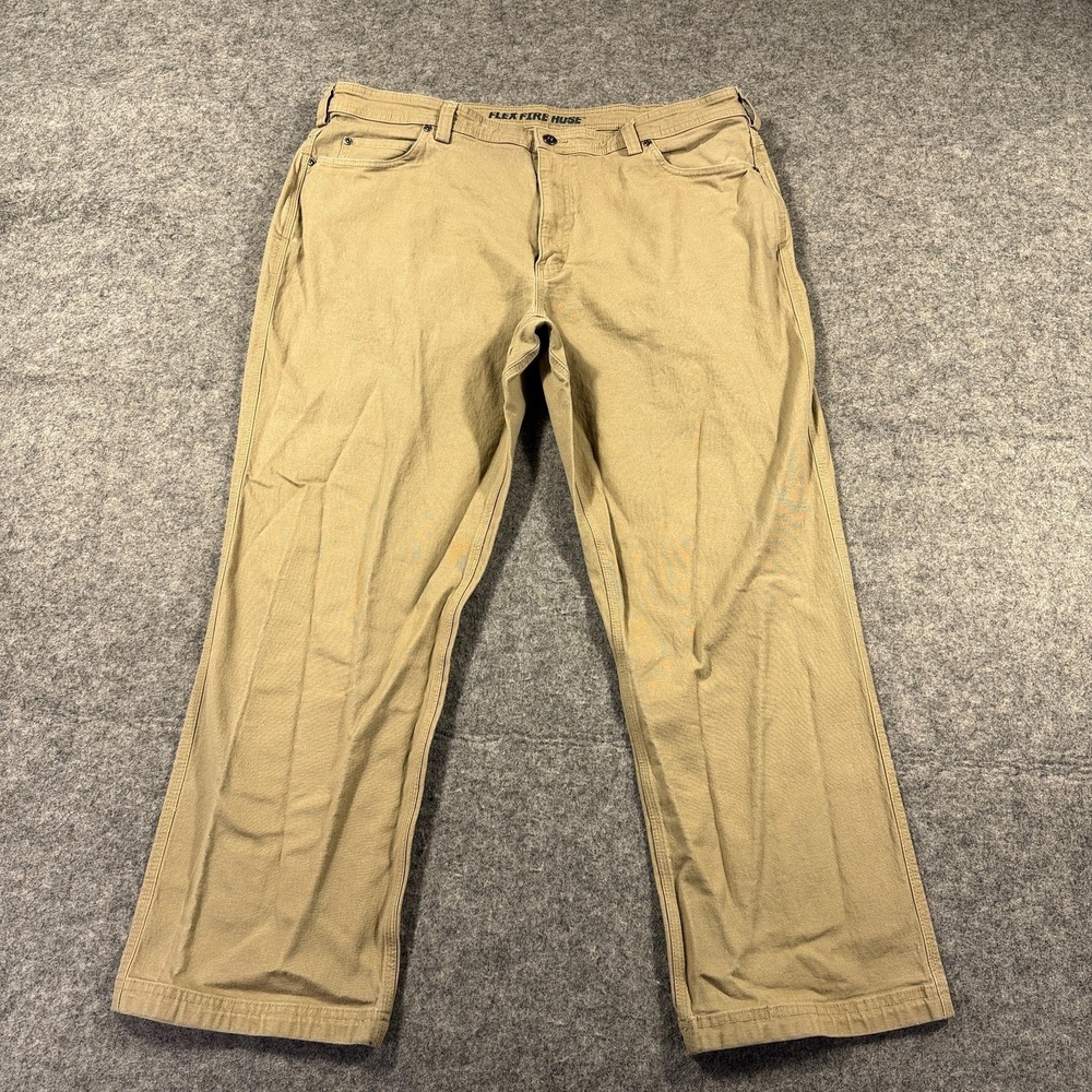 Duluth Flex Fire Hose Pants Mens 42x30 Beige Canvas Relaxed Workwear‎ Chino